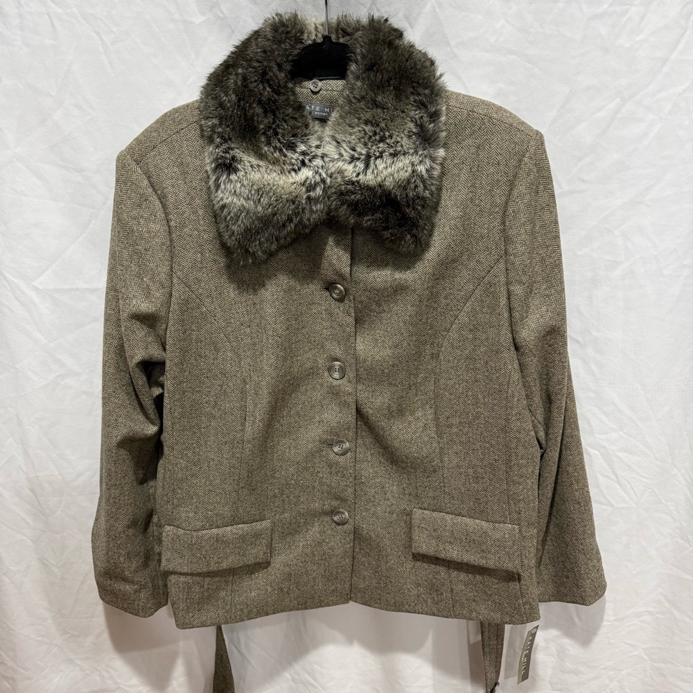 Kate Hill Brown Tweed Jacket with Faux Fur Collar